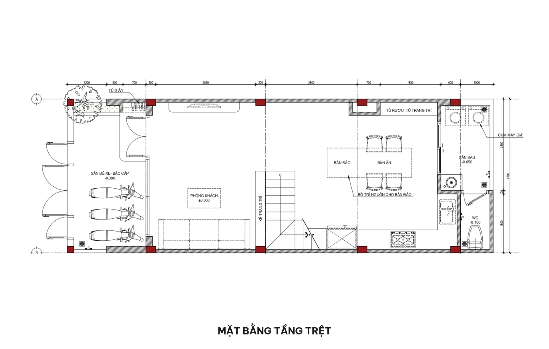 Mặt bằng tầng trệt nhà phố 5x13m