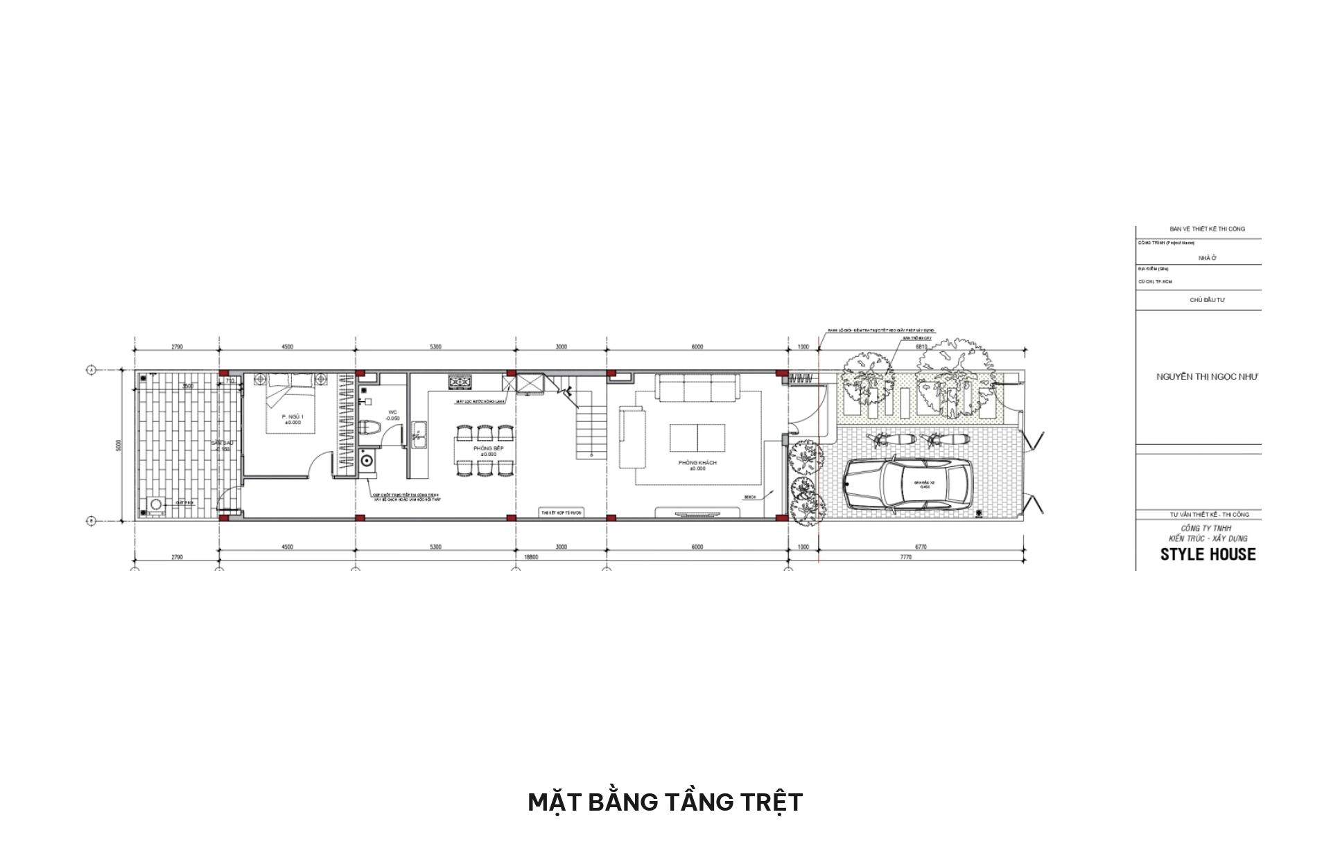 Mặt bằng tầng trệt nhà phố 5x30m