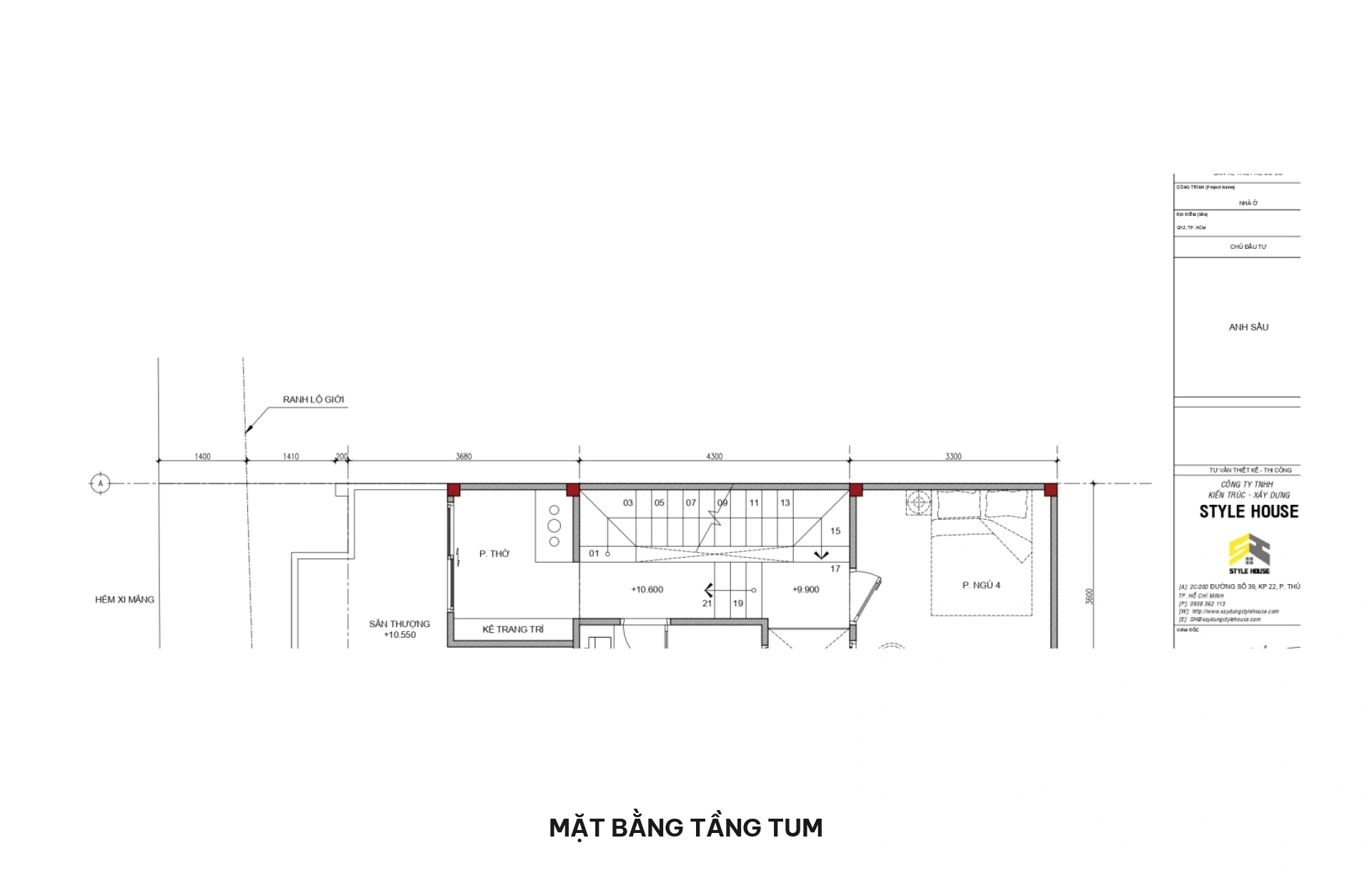 Mặt bằng tầng tum nhà phố 4x13m