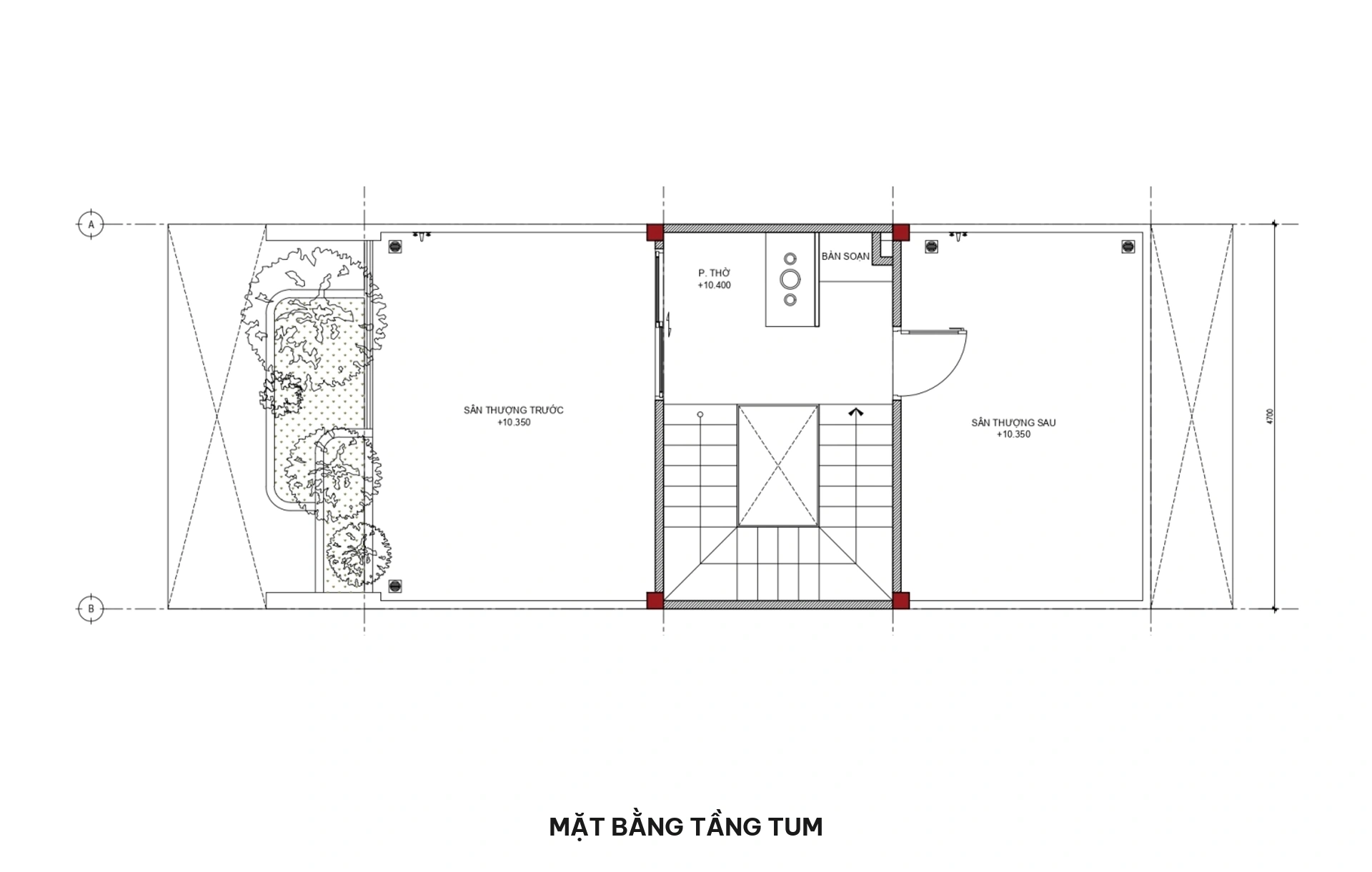 Mặt bằng tầng tum nhà phố 5x13m
