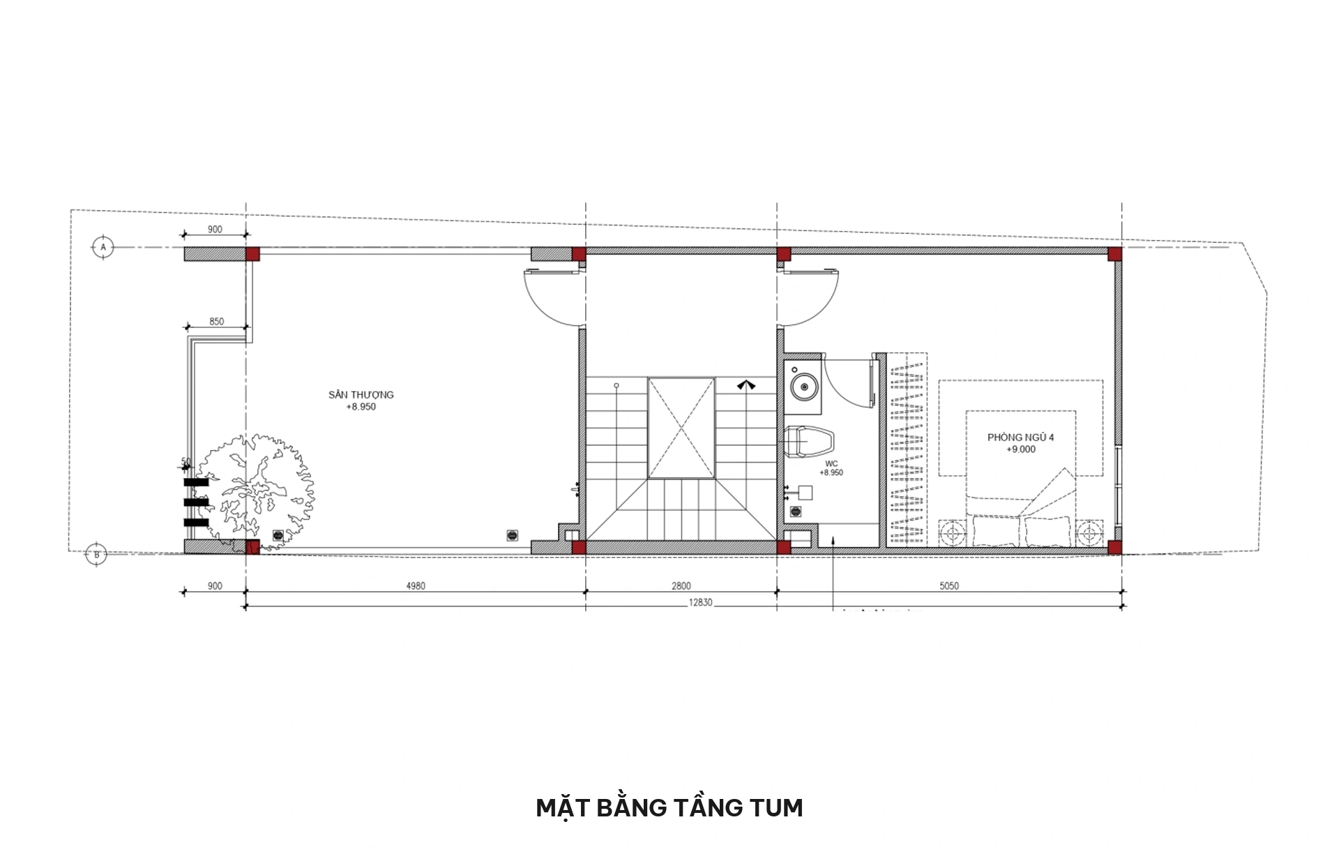 Mặt bằng tầng tum nhà phố 4.5x13m